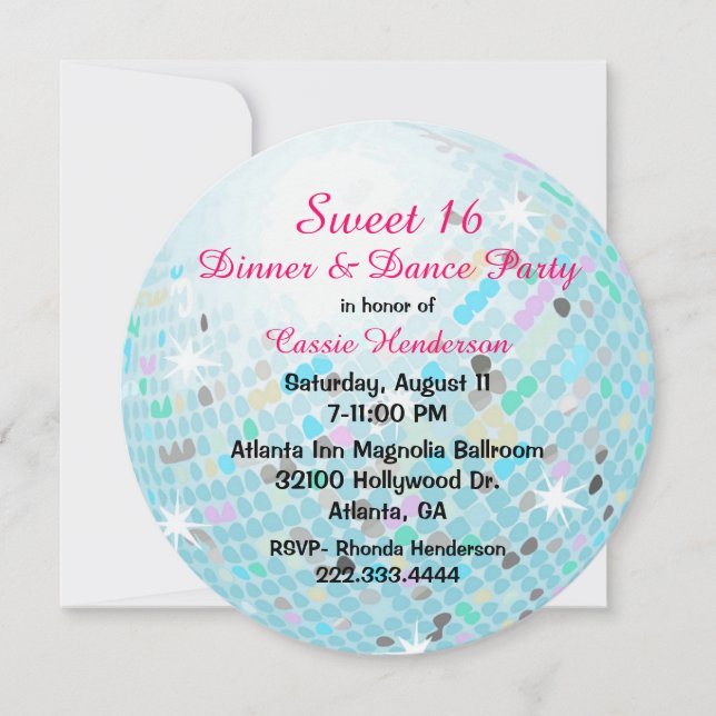 Disco Ball Sweet 16 Party Einladungen (Vorderseite)