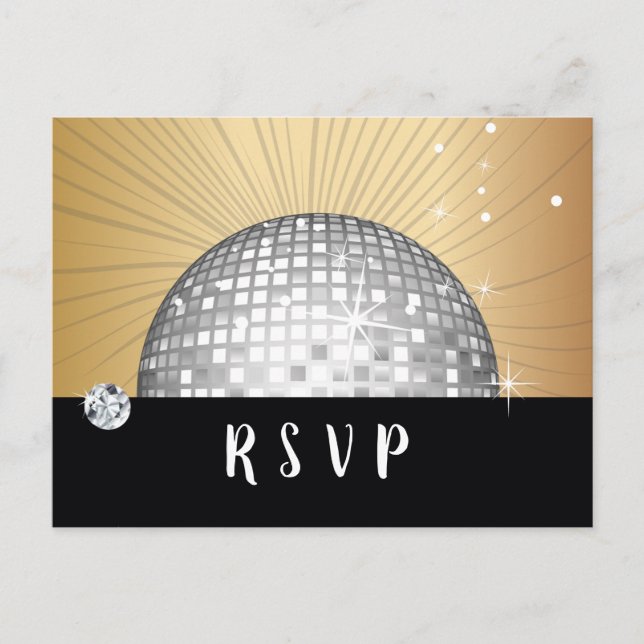 Disco-Ball, Tanz, Gold Postcard UAWG Einladungspostkarte (Vorderseite)