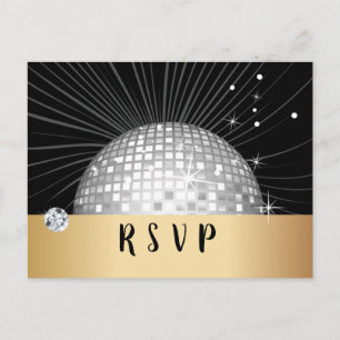 Disco-Ball, Tanz, Gold Postcard UAWG Einladungspostkarte
