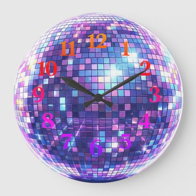 Disco Ball Wall Clock | Customizable  Große Wanduhr (Vorderseite)