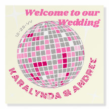 Disco Ball Wedding Willkommensschild Hot Pink