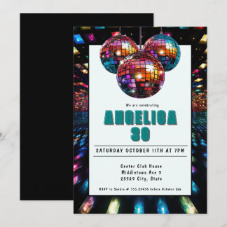 Disco Birthday Aquamarin Black Einladung