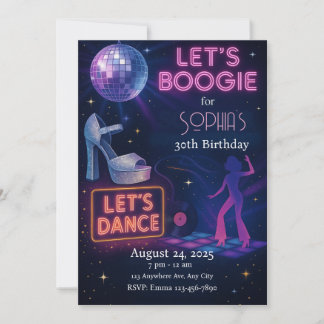Disco Birthday Einladung, Editable Boogie Party Einladung
