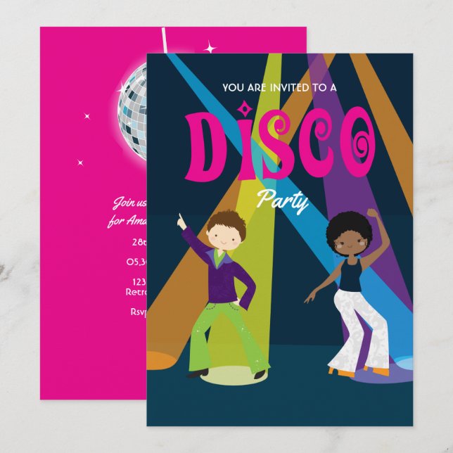 Disco Birthday Party - Einladung (Vorne/Hinten)