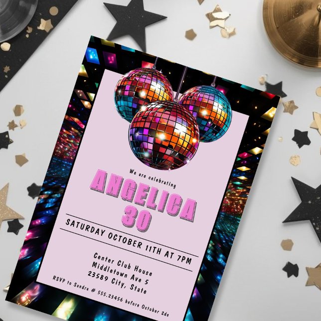 Disco Birthday Pink Black Einladung (Disco Birthday Pink Black Invitation)
