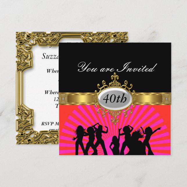 Disco Black Birthday Party Glamour Einladung (Vorne/Hinten)