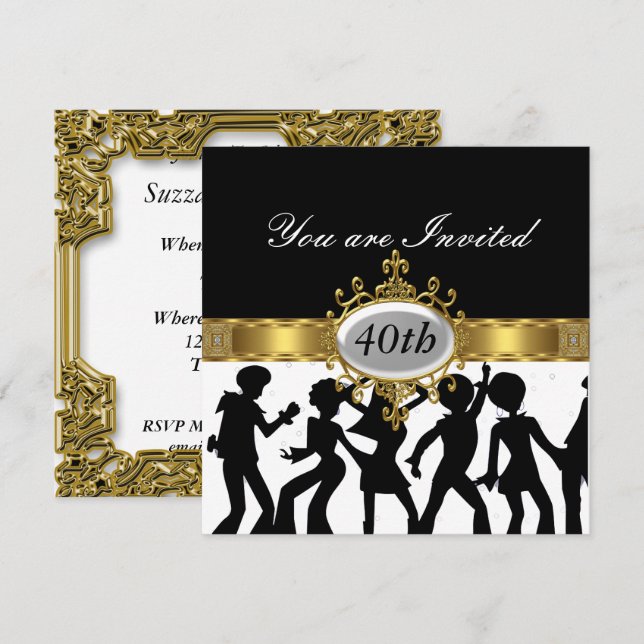 Disco Black Birthday Party Glamour Einladung (Vorne/Hinten)
