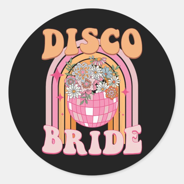 Disco Bride Bridesmaid Retro Rainbow Bachelorette Runder Aufkleber (Vorderseite)