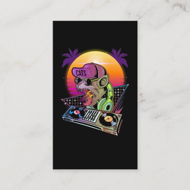 Disco Cat DJ Vaporwave 80er 90s Techno Music Lover Visitenkarte (Vorderseite)