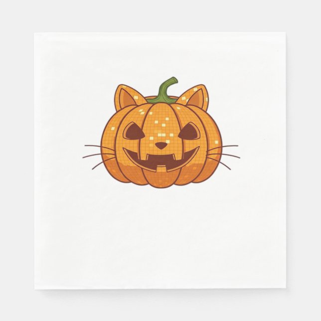 Disco Cat Jack o'Lantern Classic T - Shirt Serviette (Vorderseite)