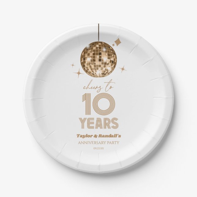 Disco Cheers 10 Years Wedding Anniversary Party Pappteller (Vorderseite)