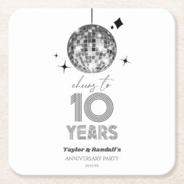 Disco Cheers 10 Years Wedding Anniversary Party Rechteckiger Pappuntersetzer
