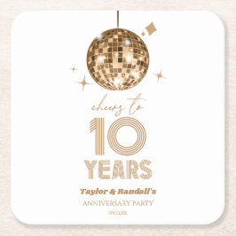 Disco Cheers 10 Years Wedding Anniversary Party Rechteckiger Pappuntersetzer
