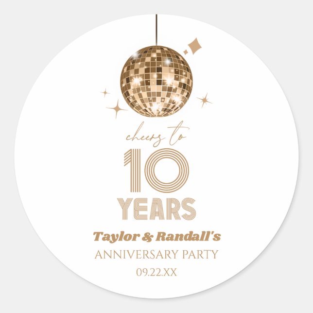 Disco Cheers 10 Years Wedding Anniversary Party Runder Aufkleber (Vorderseite)