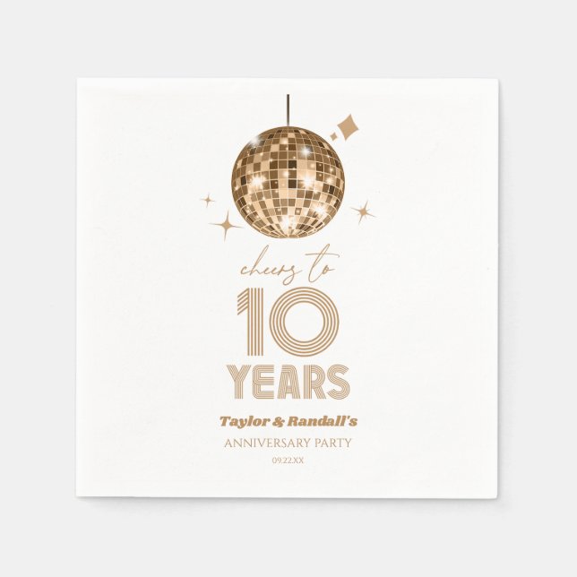 Disco Cheers 10 Years Wedding Anniversary Party Serviette (Vorderseite)