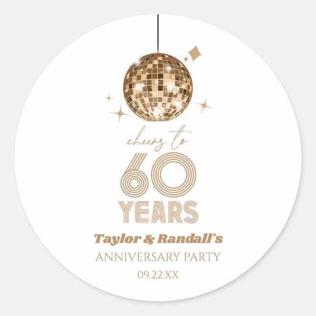 Disco Cheers 60 Years Wedding Anniversary Party Runder Aufkleber (Vorderseite)