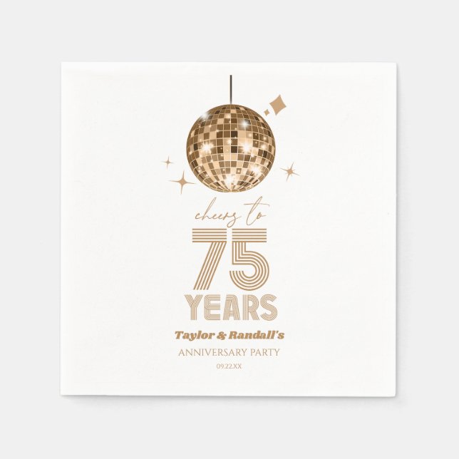 Disco-Cheers 75 Jahre Hochzeitsjubiläum Party Serviette (Vorderseite)