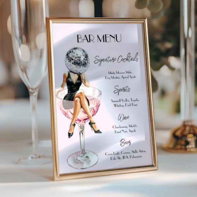 Disco Cocktail Girl Bar Menu Personnalisé (Disco Cocktail Girl Bar Menu Custom)