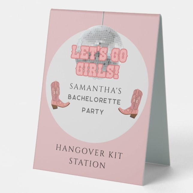 Disco Cowgirl Bachelorette Weekend Hangover Kit Tischaufsteller (Vorderseite)