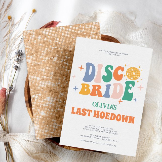 Disco Cowgirl Chic Peach Retro Junggeselinnen-Absc Einladung (Von Creator hochgeladen)