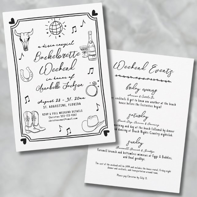 Disco Cowgirl Drawn Junggeselinnen-Abschied Einladung (Disco Cowgirl Hand Drawn Bachelorette Party Invitation)