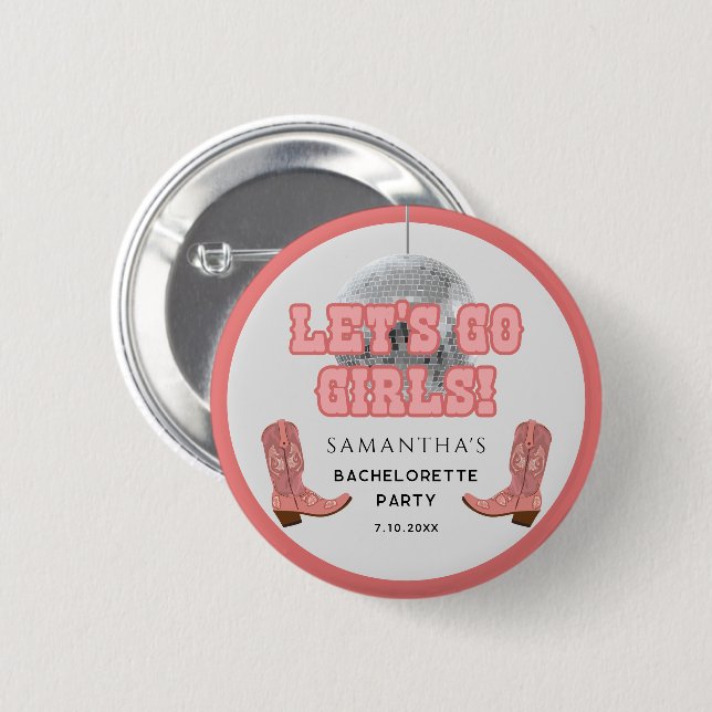 Disco Cowgirl Lasse Go Girls Junggeselinnen-Abschi Button (Vorne & Hinten)