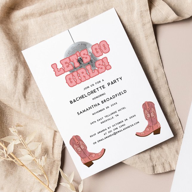 Disco Cowgirl Lasse Go Girls Junggeselinnen-Abschi Einladung (Disco Cowgirl Retro 70s Bachelorette Party Invitation)