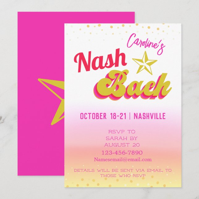 Disco Cowgirl Nash Bash Bachelorette Einladung (Vorne/Hinten)