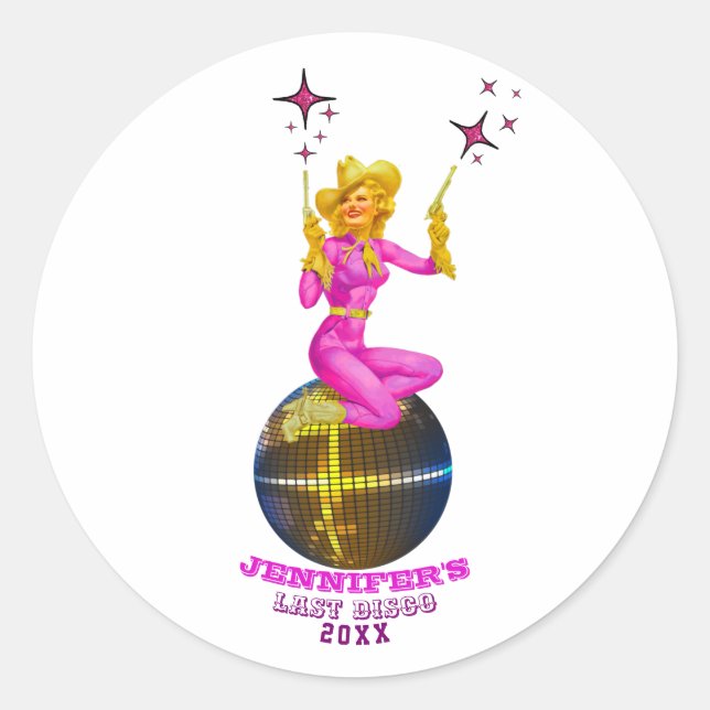 Disco Cowgirl Retro Bachelorette Runder Aufkleber (Vorderseite)