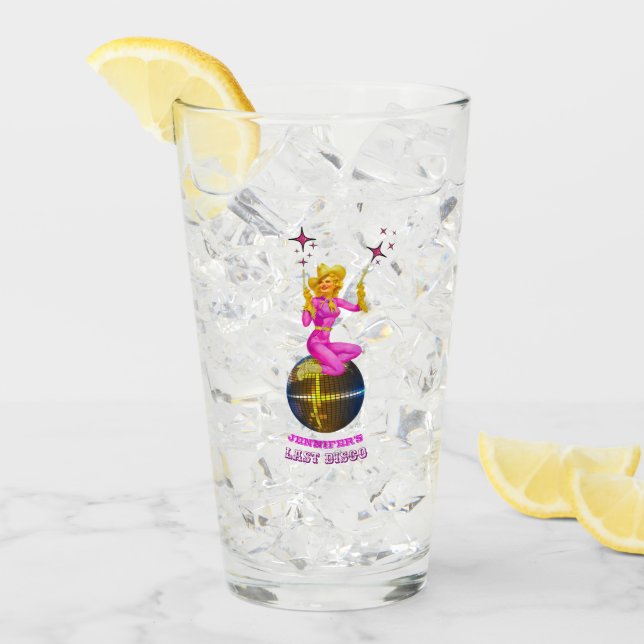 Disco Cowgirl Retro Junggeselinnen-Abschied Glas (Vorderseite Ice)