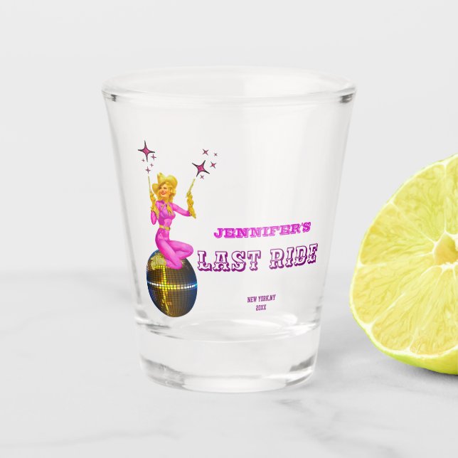 Disco Cowgirl Retro Junggeselinnen-Abschied  Schnapsglas (Vorderseite)