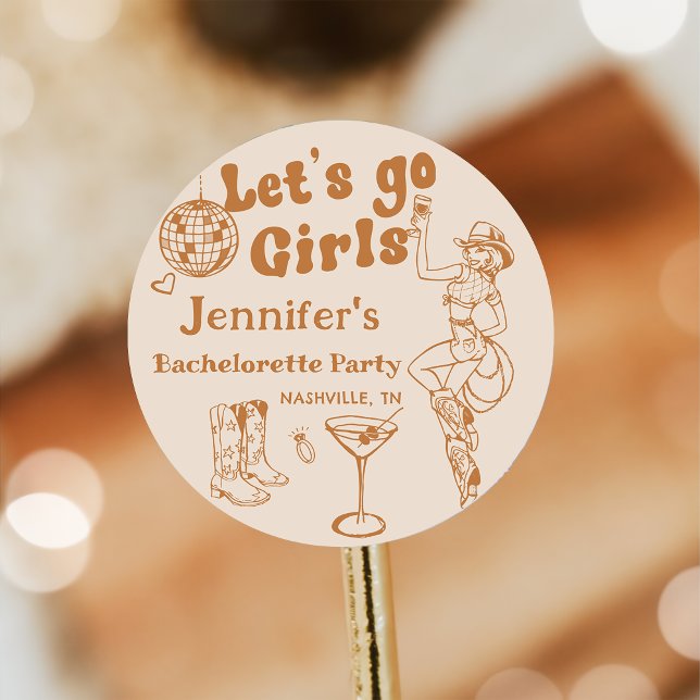 Disco Cowgirl Rodeo Junggeselinnen-Abschied Runder Aufkleber (Von Creator hochgeladen)
