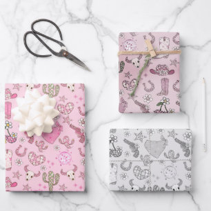 Disco-Cowgirl Western-Muster Geschenkpapier Set