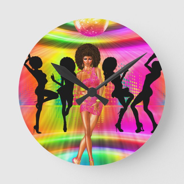 Disco dance scene with silhouettes, retro. runde wanduhr (Vorderseite)