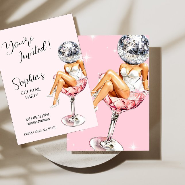 Disco Girl Cocktail Invitation (Disco Girl Cocktail Party Invite)