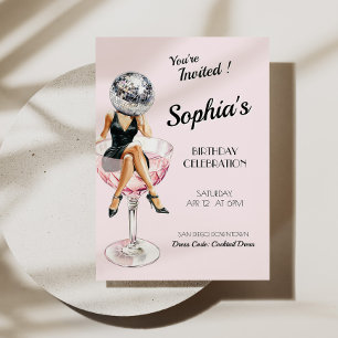 Disco Girl in Martini Glass Invitation d'anniversa