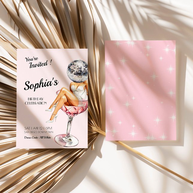 Disco Girl in Martini Glass Invitation d'anniversa (Disco Girl In Martini Glass Birthday Invite)