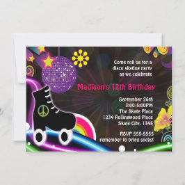 Disco Glow Roller Skaten Skate Party Einladung