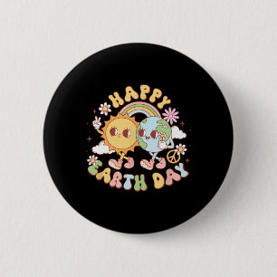 Disco Groovy Happy Earth Day Peace Sun and Earth Button