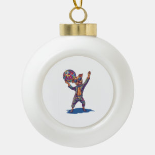 Disco-Hund-Wonne � Lustiger 70er-Party-Hund Keramik Kugel-Ornament