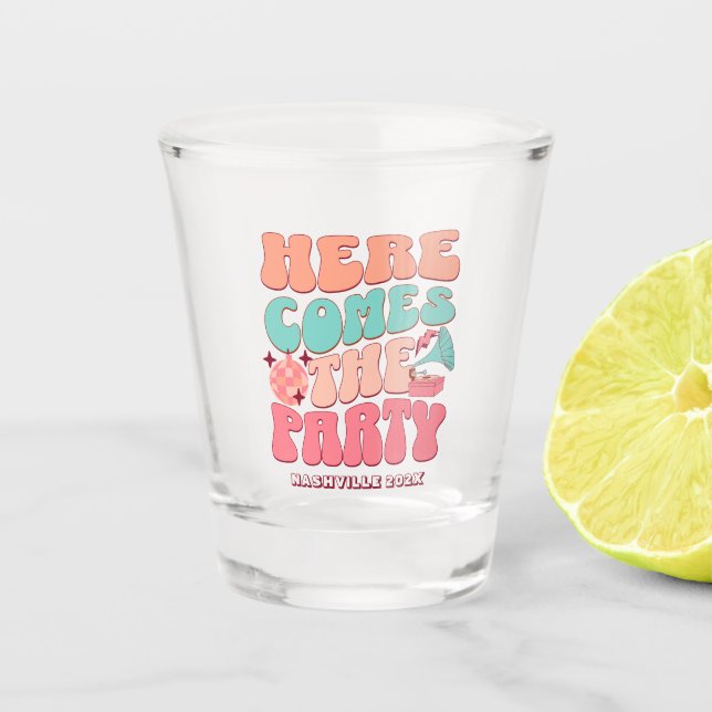 Disco Junggeselinnen-Abschied Groovy Retro 80's 70 Schnapsglas (Vorderseite)