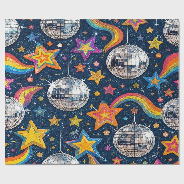 Disco-Kugel-Sterne Wrap Geschenkpapier (Flach)