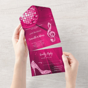 Disco-Kugel und Absätze Rosa Geburtstag All In One Einladung