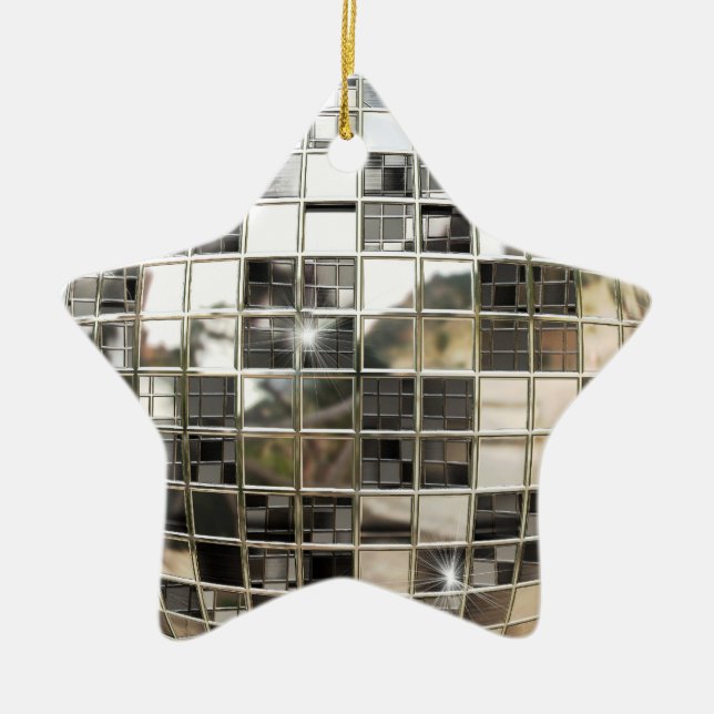 Disco Mirrorball Stern Keramik Ornament (Vorne)