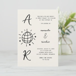 Disco Monogram French Fun Retro Handgezeichnete Ho Einladung