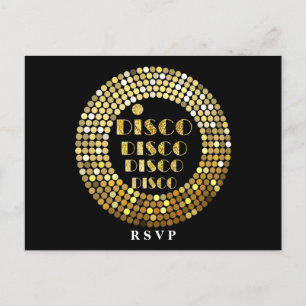 Disco Party Dance Party 70er Golden Disco Ball uAw Einladungspostkarte