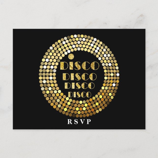 Disco Party Dance Party 70er Golden Disco Ball uAw Einladungspostkarte (Vorderseite)