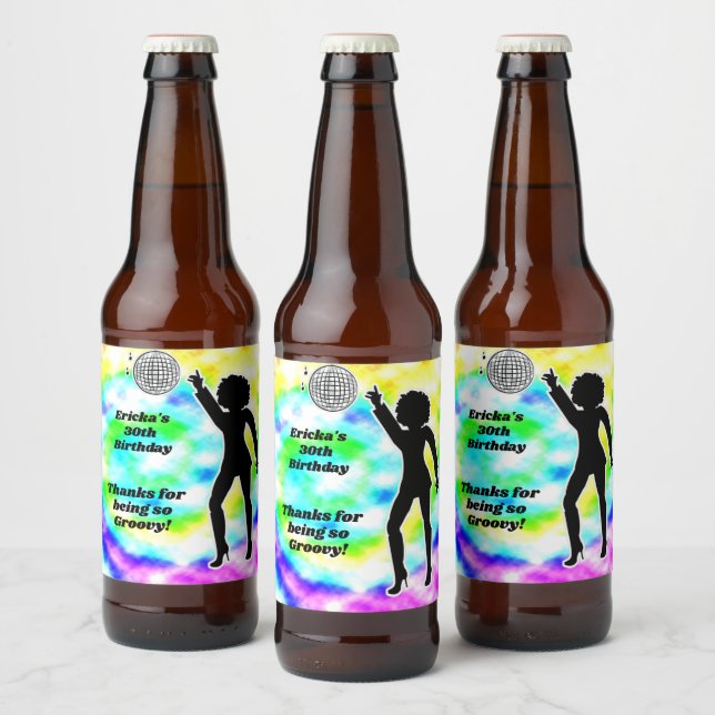 Disco Party Gefärbte Krawatte Erwachsene Groovy Ge Bierflaschenetikett (Flaschen)