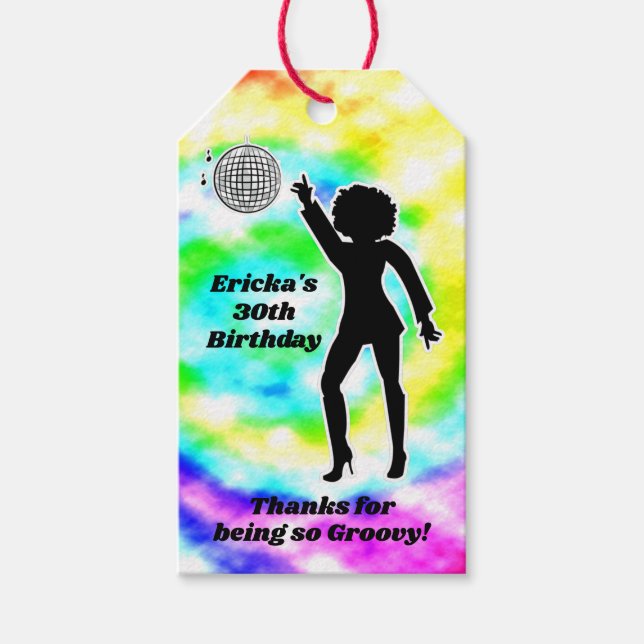 Disco Party Gefärbte Krawatte Erwachsene Groovy Ge Geschenkanhänger (Vorderseite)