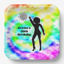 Disco Party Gefärbte Krawatte Erwachsene Retro Geb Pappteller